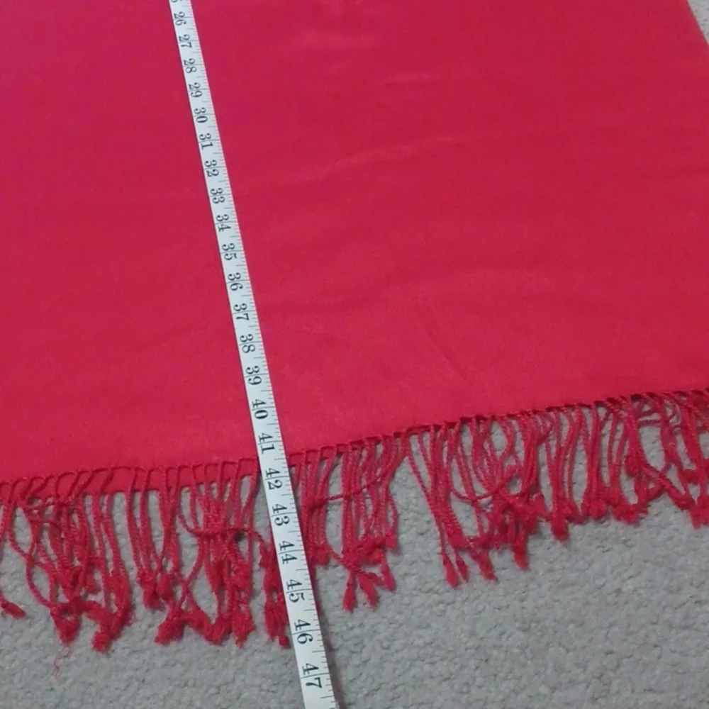 Collection18 Viscose Bright Red Scarf Shawl With Fringe